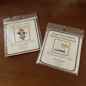 Bundle of two Crosstitch Christmas ornaments one Eagle One eskimO